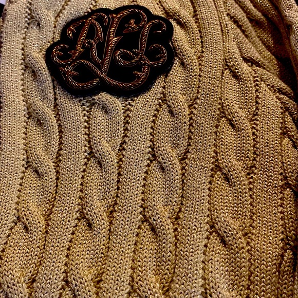Lauren Ralph Lauren Metallic Gold Cable-Knit 3-Button Sweater, Size PL NWT - Picture 11 of 12